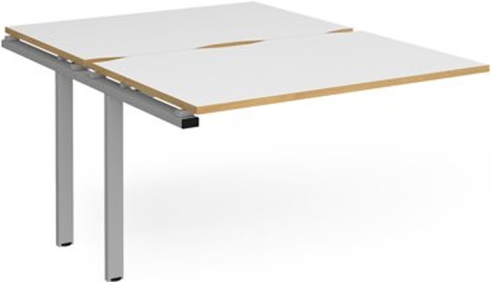 Office Monster | Adapt Bench Desk | Add On 2 Person Rectangular Desks 1200mm | White/Oak Tops With Silver Frames | 1600mm Depth | Adapt Adapt Bench Desk | Add On 2 Person Rectangular Desks 1200mm | White/Oak Tops With Silver Frames | 1600mm Depth | Adapt