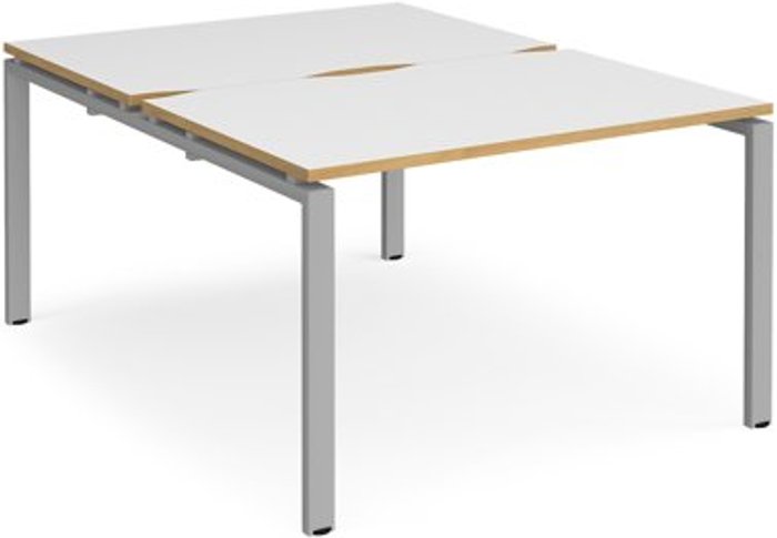 Office Monster | Adapt Bench Desk | 2 Person Rectangular Desks 1200mm | White/Oak Tops With Silver Frames | 1600mm Depth | Adapt Adapt Bench Desk | 2 Person Rectangular Desks 1200mm | White/Oak Tops With Silver Frames | 1600mm Depth | Adapt