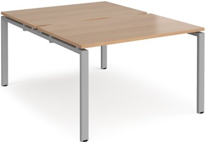 Office Monster | Adapt Bench Desk | 2 Person Starter Rectangular Desks 1200mm | Beech Tops With Silver Frames | 1600mm Depth | Adapt Adapt Bench Desk | 2 Person Starter Rectangular Desks 1200mm | Beech Tops With Silver Frames | 1600mm Depth | Adapt