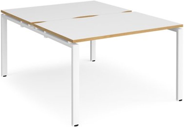Office Monster | Adapt Bench Desk | 2 Person Starter Rectangular Desks 1200mm | White/Oak Tops With White Frames | 1600mm Depth | Adapt Adapt Bench Desk | 2 Person Starter Rectangular Desks 1200mm | White/Oak Tops With White Frames | 1600mm Depth | Adapt