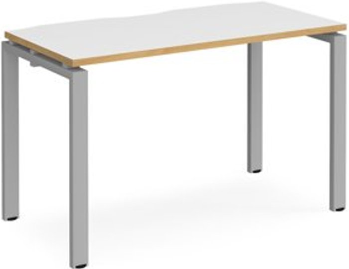 Office Monster | Adapt Bench Desk | Single Person Rectangular Desk 1200mm | White/Oak Tops With Silver Frames | 600mm Depth | Adapt Adapt Bench Desk | Single Person Rectangular Desk 1200mm | White/Oak Tops With Silver Frames | 600mm Depth | Adapt