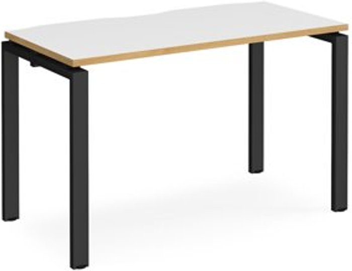 Office Monster | Adapt Bench Desk | Single Person Starter Rectangular Desk 1200mm | White/Oak Tops With Black Frames | 600mm Depth | Adapt Adapt Bench Desk | Single Person Starter Rectangular Desk 1200mm | White/Oak Tops With Black Frames | 600mm Depth | Adapt