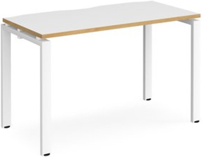 Office Monster | Adapt Bench Desk | Single Person Starter Rectangular Desk 1200mm | White/Oak Tops With White Frames | 600mm Depth | Adapt Adapt Bench Desk | Single Person Starter Rectangular Desk 1200mm | White/Oak Tops With White Frames | 600mm Depth | Adapt