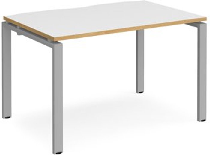 Office Monster | Adapt Bench Desk | Single Person Rectangular Desk 1200mm | White/Oak Tops With Silver Frames | 800mm Depth | Adapt Adapt Bench Desk | Single Person Rectangular Desk 1200mm | White/Oak Tops With Silver Frames | 800mm Depth | Adapt