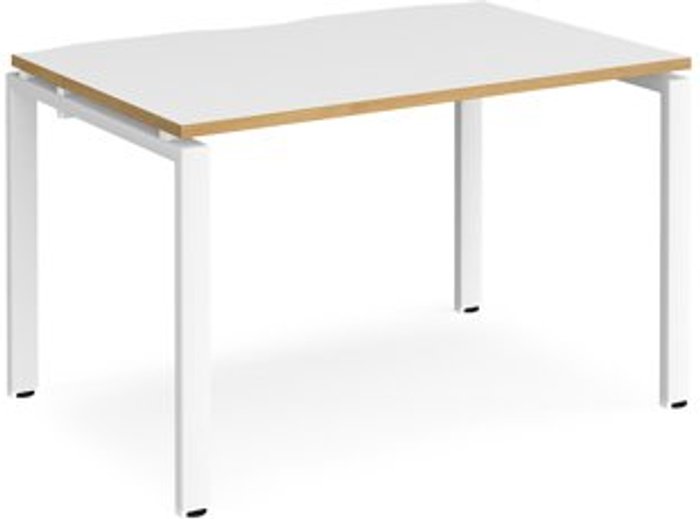 Office Monster | Adapt Bench Desk | Single Person Starter Rectangular Desk 1200mm | White/Oak Tops With White Frames | 800mm Depth | Adapt Adapt Bench Desk | Single Person Starter Rectangular Desk 1200mm | White/Oak Tops With White Frames | 800mm Depth | Adapt