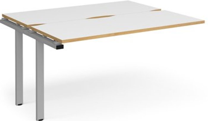 Office Monster | Adapt Bench Desk | Add On 2 Person Rectangular Desks 1400mm | White/Oak Tops With Silver Frames | 1200mm Depth | Adapt Adapt Bench Desk | Add On 2 Person Rectangular Desks 1400mm | White/Oak Tops With Silver Frames | 1200mm Depth | Adapt