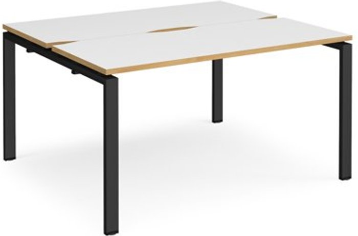 Office Monster | Adapt Bench Desk | 2 Person Starter Rectangular Desks 1400mm | White/Oak Tops With Black Frames | 1200mm Depth | Adapt Adapt Bench Desk | 2 Person Starter Rectangular Desks 1400mm | White/Oak Tops With Black Frames | 1200mm Depth | Adapt