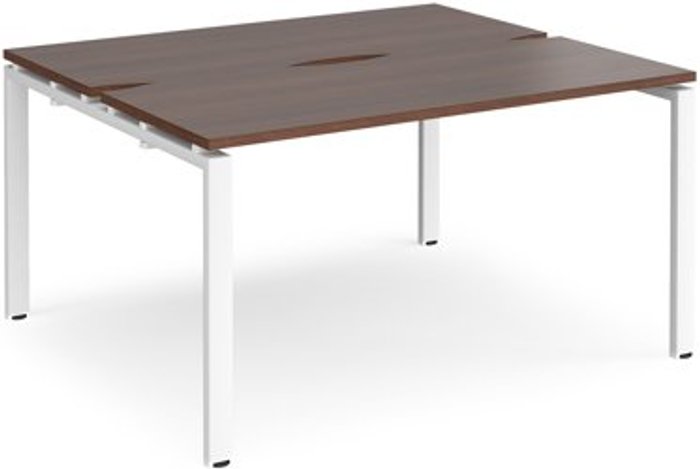 Office Monster | Adapt Bench Desk | 2 Person Starter Rectangular Desks 1400mm | Walnut Tops With White Frames | 1200mm Depth | Adapt Adapt Bench Desk | 2 Person Starter Rectangular Desks 1400mm | Walnut Tops With White Frames | 1200mm Depth | Adapt