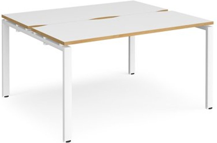 Office Monster | Adapt Bench Desk | 2 Person Starter Rectangular Desks 1400mm | White/Oak Tops With White Frames | 1200mm Depth | Adapt Adapt Bench Desk | 2 Person Starter Rectangular Desks 1400mm | White/Oak Tops With White Frames | 1200mm Depth | Adapt