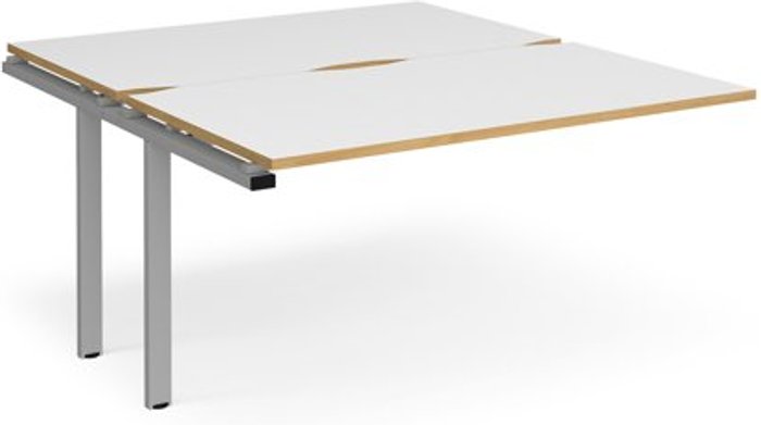 Office Monster | Adapt Bench Desk | Add On 2 Person Rectangular Desks 1400mm | White/Oak Tops With Silver Frames | 1600mm Depth | Adapt Adapt Bench Desk | Add On 2 Person Rectangular Desks 1400mm | White/Oak Tops With Silver Frames | 1600mm Depth | Adapt
