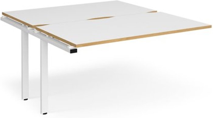 Office Monster | Adapt Bench Desk | Add On 2 Person Rectangular Desks 1400mm | White/Oak Tops With White Frames | 1600mm Depth | Adapt Adapt Bench Desk | Add On 2 Person Rectangular Desks 1400mm | White/Oak Tops With White Frames | 1600mm Depth | Adapt