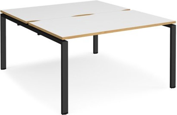 Office Monster | Adapt Bench Desk | 2 Person Starter Rectangular Desks 1400mm | White/Oak Tops With Black Frames | 1600mm Depth | Adapt Adapt Bench Desk | 2 Person Starter Rectangular Desks 1400mm | White/Oak Tops With Black Frames | 1600mm Depth | Adapt