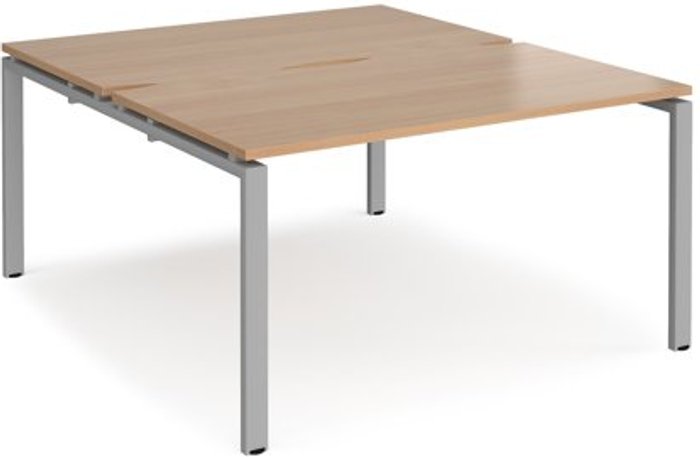 Office Monster | Adapt Bench Desk | 2 Person Starter Rectangular Desks 1400mm | Beech Tops With Silver Frames | 1600mm Depth | Adapt Adapt Bench Desk | 2 Person Starter Rectangular Desks 1400mm | Beech Tops With Silver Frames | 1600mm Depth | Adapt