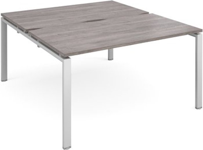 Office Monster | Adapt Adapt starter units back to back 1400mm x 1600mm - silver frame, grey oak top Adapt Adapt starter units back to back 1400mm x 1600mm - silver frame, grey oak top