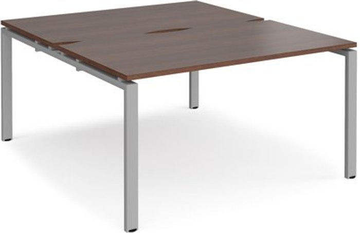 Office Monster | Adapt Bench Desk | 2 Person Starter Rectangular Desks 1400mm | Walnut Tops With Silver Frames | 1600mm Depth | Adapt Adapt Bench Desk | 2 Person Starter Rectangular Desks 1400mm | Walnut Tops With Silver Frames | 1600mm Depth | Adapt
