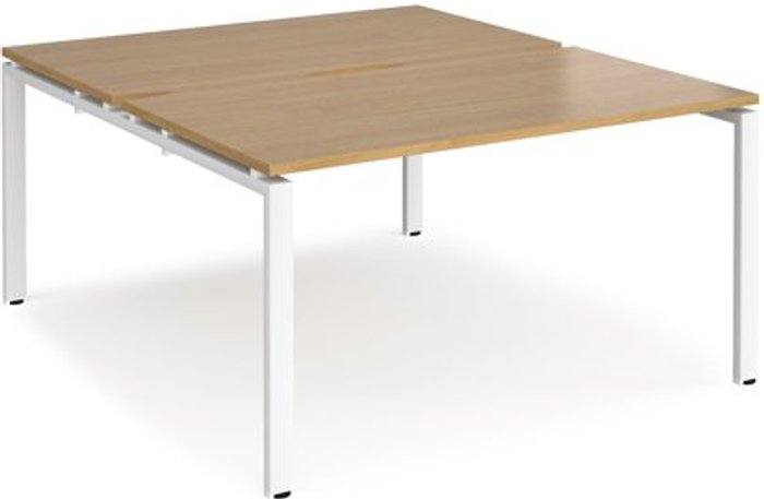 Office Monster | Adapt Bench Desk | 2 Person Starter Rectangular Desks 1400mm | Oak Tops With White Frames | 1600mm Depth | Adapt Adapt Bench Desk | 2 Person Starter Rectangular Desks 1400mm | Oak Tops With White Frames | 1600mm Depth | Adapt