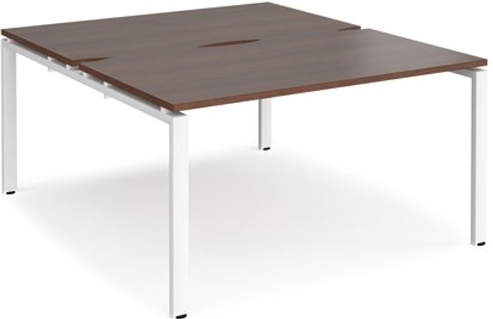 Office Monster | Adapt Bench Desk | 2 Person Starter Rectangular Desks 1400mm | Walnut Tops With White Frames | 1600mm Depth | Adapt Adapt Bench Desk | 2 Person Starter Rectangular Desks 1400mm | Walnut Tops With White Frames | 1600mm Depth | Adapt