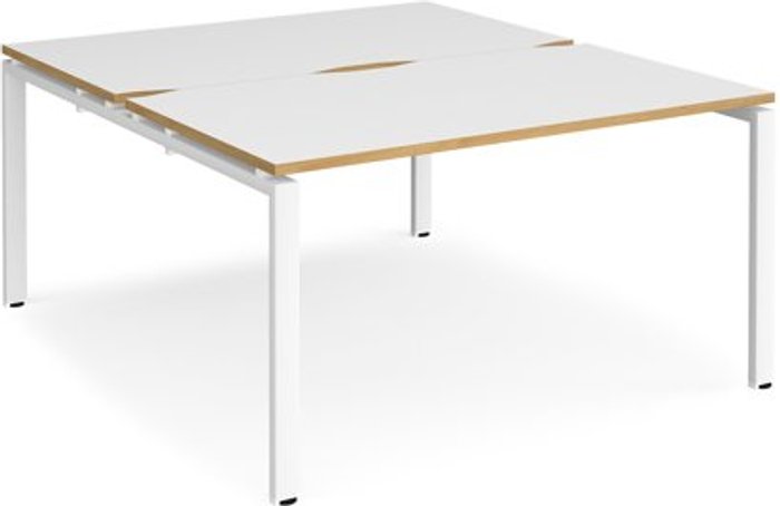 Office Monster | Adapt Bench Desk | 2 Person Rectangular Desks 1400mm | White/Oak Tops With White Frames | 1600mm Depth | Adapt Adapt Bench Desk | 2 Person Rectangular Desks 1400mm | White/Oak Tops With White Frames | 1600mm Depth | Adapt