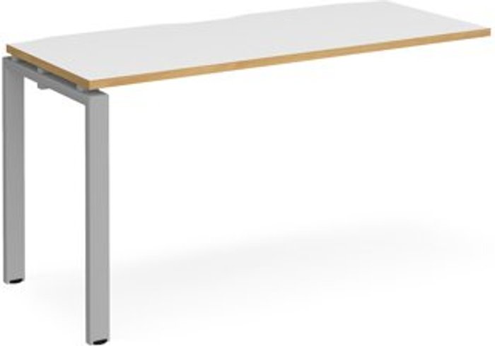 Office Monster | Adapt Bench Desk | Add On Rectangular Desk 1400mm | White/Oak Tops With Silver Frames | 600mm Depth | Adapt Adapt Bench Desk | Add On Rectangular Desk 1400mm | White/Oak Tops With Silver Frames | 600mm Depth | Adapt