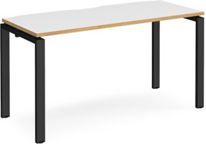 Office Monster | Adapt Bench Desk | Single Person Rectangular Desk 1400mm | White/Oak Tops With Black Frames | 600mm Depth | Adapt Adapt Bench Desk | Single Person Rectangular Desk 1400mm | White/Oak Tops With Black Frames | 600mm Depth | Adapt