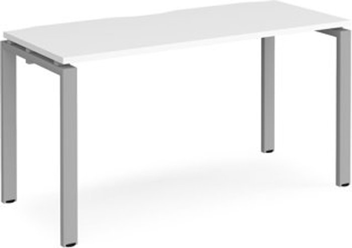 Office Monster | Adapt Bench Desk | Single Person Starter Rectangular Desk 1400mm | White Tops With Silver Frames | 600mm Depth | Adapt Adapt Bench Desk | Single Person Starter Rectangular Desk 1400mm | White Tops With Silver Frames | 600mm Depth | Adapt
