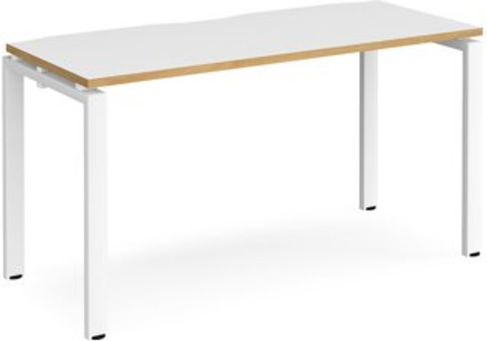 Office Monster | Adapt Bench Desk | Single Person Starter Rectangular Desk 1400mm | White/Oak Tops With White Frames | 600mm Depth | Adapt Adapt Bench Desk | Single Person Starter Rectangular Desk 1400mm | White/Oak Tops With White Frames | 600mm Depth | Adapt