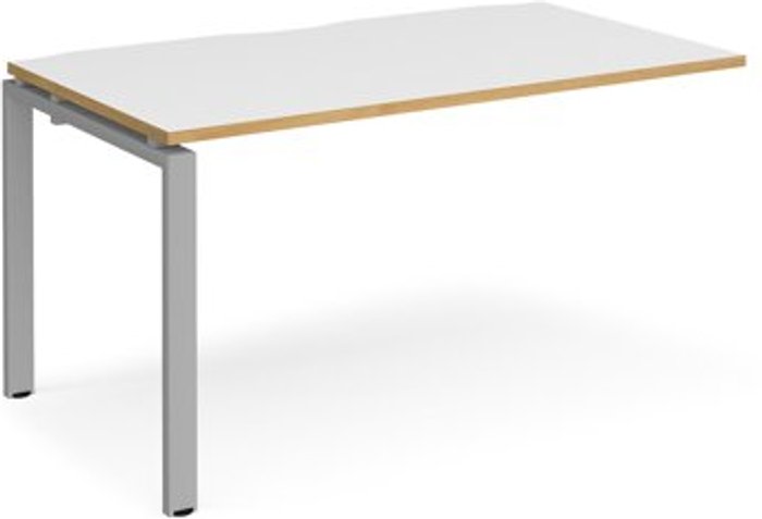 Office Monster | Adapt Bench Desk | Add On Rectangular Desk 1400mm | White/Oak Tops With Silver Frames | 800mm Depth | Adapt Adapt Bench Desk | Add On Rectangular Desk 1400mm | White/Oak Tops With Silver Frames | 800mm Depth | Adapt