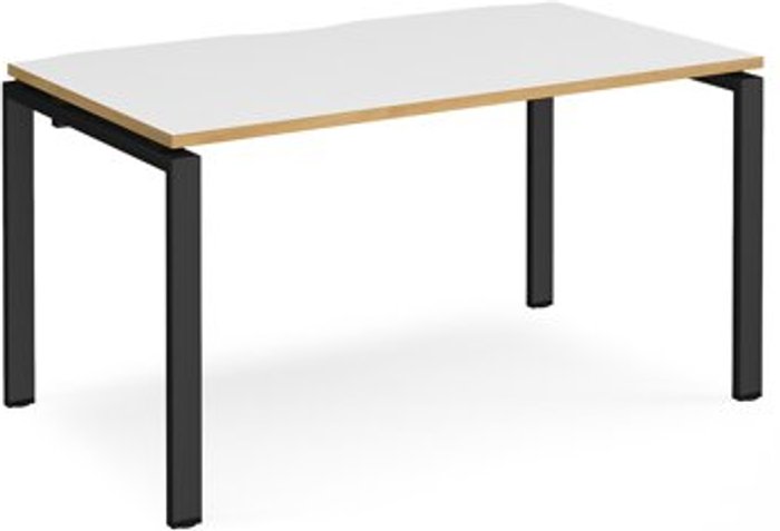 Office Monster | Adapt Bench Desk | Single Person Rectangular Desk 1400mm | White/Oak Tops With Black Frames | 800mm Depth | Adapt Adapt Bench Desk | Single Person Rectangular Desk 1400mm | White/Oak Tops With Black Frames | 800mm Depth | Adapt