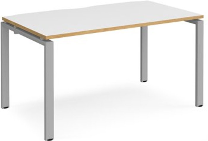 Office Monster | Adapt Bench Desk | Single Person Starter Rectangular Desk 1400mm | White/Oak Tops With Silver Frames | 800mm Depth | Adapt Adapt Bench Desk | Single Person Starter Rectangular Desk 1400mm | White/Oak Tops With Silver Frames | 800mm Depth | Adapt