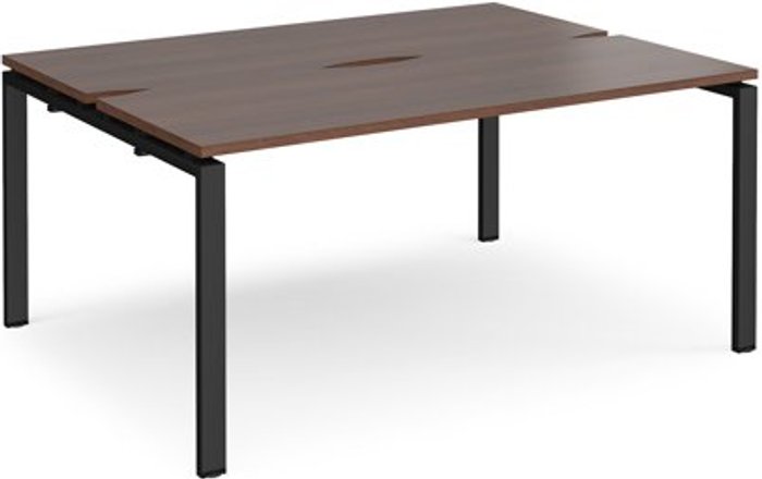Office Monster | Adapt Bench Desk | 2 Person Starter Rectangular Desks 1600mm | Walnut Tops With Black Frames | 1200mm Depth | Adapt Adapt Bench Desk | 2 Person Starter Rectangular Desks 1600mm | Walnut Tops With Black Frames | 1200mm Depth | Adapt
