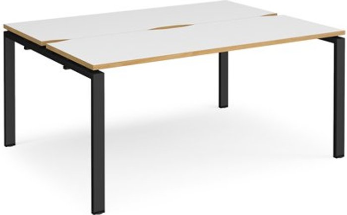 Office Monster | Adapt Bench Desk | 2 Person Starter Rectangular Desks 1600mm | White/Oak Tops With Black Frames | 1200mm Depth | Adapt Adapt Bench Desk | 2 Person Starter Rectangular Desks 1600mm | White/Oak Tops With Black Frames | 1200mm Depth | Adapt