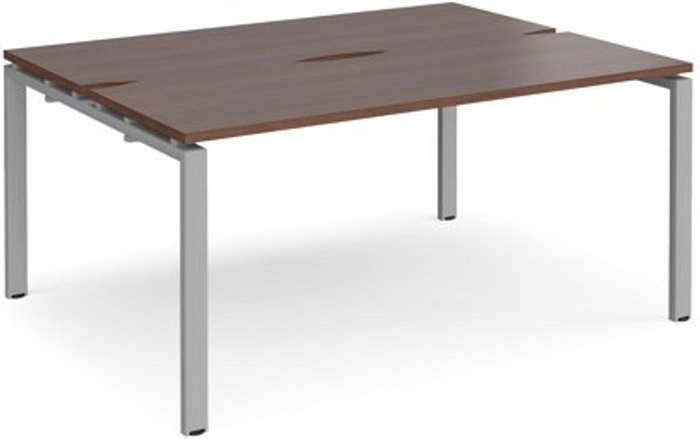Office Monster | Adapt Bench Desk | 2 Person Starter Rectangular Desks 1600mm | Walnut Tops With Silver Frames | 1200mm Depth | Adapt Adapt Bench Desk | 2 Person Starter Rectangular Desks 1600mm | Walnut Tops With Silver Frames | 1200mm Depth | Adapt