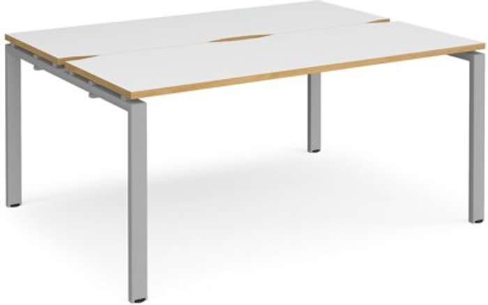 Office Monster | Adapt Bench Desk | 2 Person Starter Rectangular Desks 1600mm | White/Oak Tops With Silver Frames | 1200mm Depth | Adapt Adapt Bench Desk | 2 Person Starter Rectangular Desks 1600mm | White/Oak Tops With Silver Frames | 1200mm Depth | Adapt