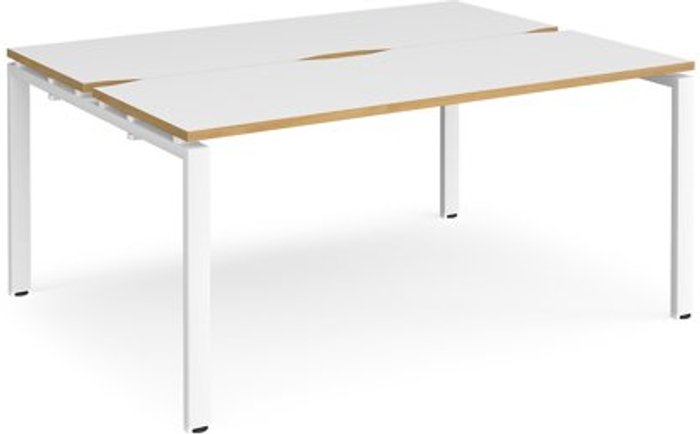 Office Monster | Adapt Bench Desk | 2 Person Rectangular Desks 1600mm | White/Oak Tops With White Frames | 1200mm Depth | Adapt Adapt Bench Desk | 2 Person Rectangular Desks 1600mm | White/Oak Tops With White Frames | 1200mm Depth | Adapt