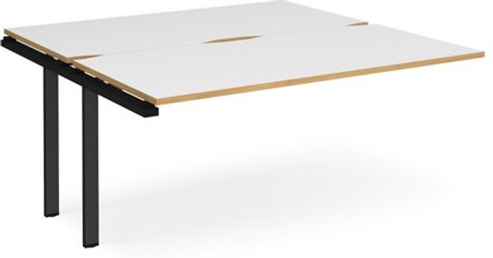 Office Monster | Adapt Bench Desk | Add On 2 Person Rectangular Desks 1600mm | White/Oak Tops With Black Frames | 1600mm Depth | Adapt Adapt Bench Desk | Add On 2 Person Rectangular Desks 1600mm | White/Oak Tops With Black Frames | 1600mm Depth | Adapt