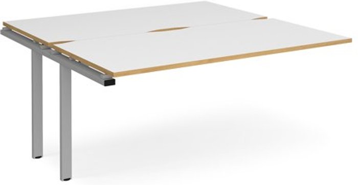 Office Monster | Adapt Bench Desk | Add On 2 Person Rectangular Desks 1600mm | White/Oak Tops With Silver Frames | 1600mm Depth | Adapt Adapt Bench Desk | Add On 2 Person Rectangular Desks 1600mm | White/Oak Tops With Silver Frames | 1600mm Depth | Adapt