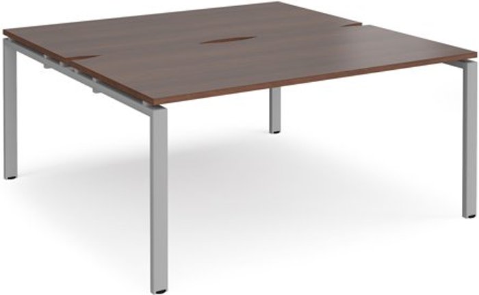 Office Monster | Adapt Bench Desk | 2 Person Rectangular Desks 1600mm | Walnut Tops With Silver Frames | 1600mm Depth | Adapt Adapt Bench Desk | 2 Person Rectangular Desks 1600mm | Walnut Tops With Silver Frames | 1600mm Depth | Adapt
