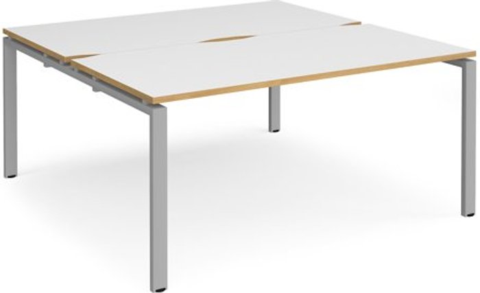 Office Monster | Adapt Bench Desk | 2 Person Rectangular Desks 1600mm | White/Oak Tops With Silver Frames | 1600mm Depth | Adapt Adapt Bench Desk | 2 Person Rectangular Desks 1600mm | White/Oak Tops With Silver Frames | 1600mm Depth | Adapt