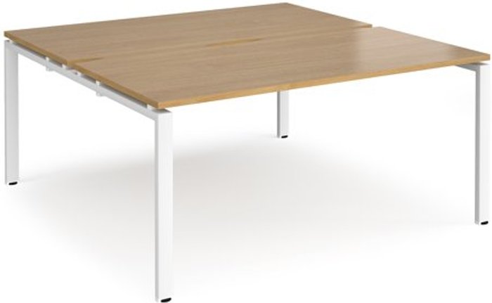 Office Monster | Adapt Bench Desk | 2 Person Starter Rectangular Desks 1600mm | Oak Tops With White Frames | 1600mm Depth | Adapt Adapt Bench Desk | 2 Person Starter Rectangular Desks 1600mm | Oak Tops With White Frames | 1600mm Depth | Adapt