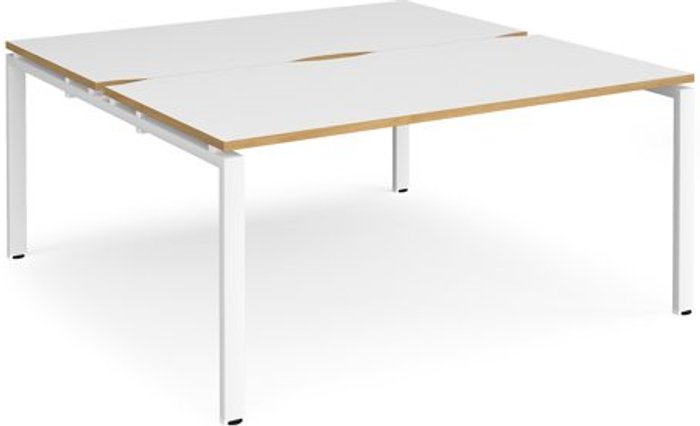Office Monster | Adapt Bench Desk | 2 Person Starter Rectangular Desks 1600mm | White/Oak Tops With White Frames | 1600mm Depth | Adapt Adapt Bench Desk | 2 Person Starter Rectangular Desks 1600mm | White/Oak Tops With White Frames | 1600mm Depth | Adapt