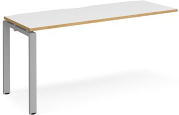 Office Monster | Adapt Bench Desk | Add On Rectangular Desk 1600mm | White/Oak Tops With Silver Frames | 600mm Depth | Adapt Adapt Bench Desk | Add On Rectangular Desk 1600mm | White/Oak Tops With Silver Frames | 600mm Depth | Adapt