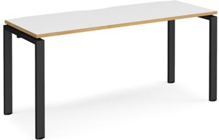 Office Monster | Adapt Bench Desk | Single Person Rectangular Desk 1600mm | White/Oak Tops With Black Frames | 600mm Depth | Adapt Adapt Bench Desk | Single Person Rectangular Desk 1600mm | White/Oak Tops With Black Frames | 600mm Depth | Adapt