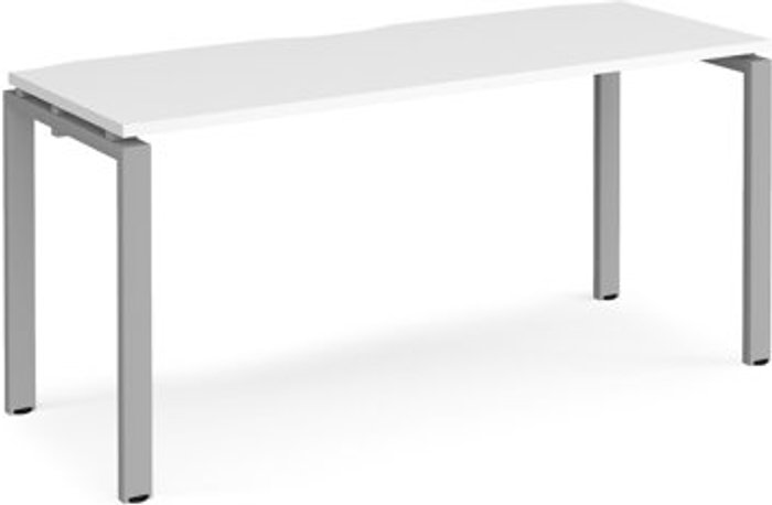 Office Monster | Adapt Bench Desk | Single Person Starter Rectangular Desk 1600mm | White Tops With Silver Frames | 600mm Depth | Adapt Adapt Bench Desk | Single Person Starter Rectangular Desk 1600mm | White Tops With Silver Frames | 600mm Depth | Adapt