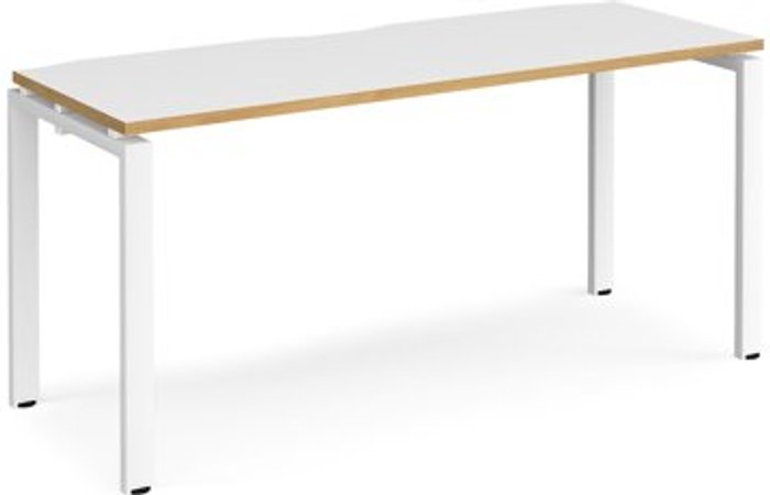 Office Monster | Adapt Bench Desk | Single Person Starter Rectangular Desk 1600mm | White/Oak Tops With White Frames | 600mm Depth | Adapt Adapt Bench Desk | Single Person Starter Rectangular Desk 1600mm | White/Oak Tops With White Frames | 600mm Depth | Adapt