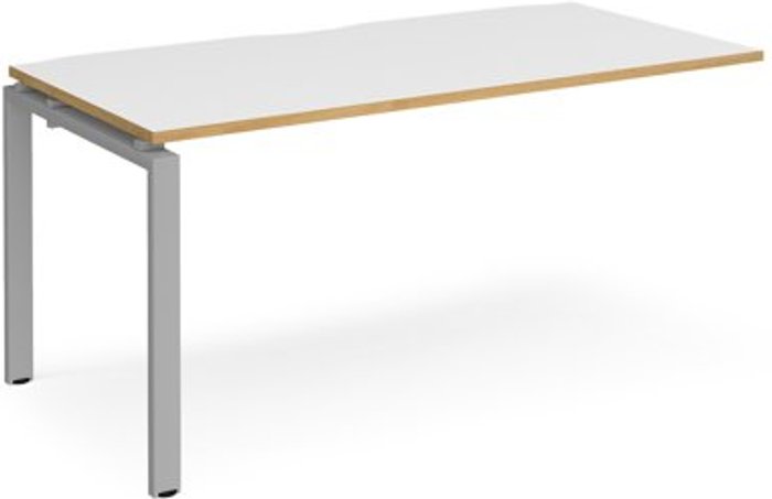 Office Monster | Adapt Bench Desk | Add On Rectangular Desk 1600mm | White/Oak Tops With Silver Frames | 800mm Depth | Adapt Adapt Bench Desk | Add On Rectangular Desk 1600mm | White/Oak Tops With Silver Frames | 800mm Depth | Adapt