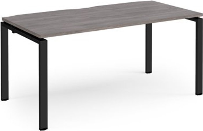 Office Monster | Adapt Adapt single desk 1600mm x 800mm - black frame, grey oak top Adapt Adapt single desk 1600mm x 800mm - black frame, grey oak top