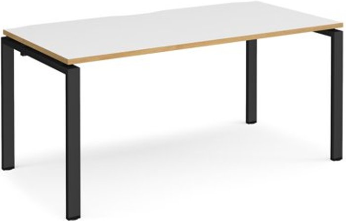 Office Monster | Adapt Bench Desk | Single Person Rectangular Desk 1600mm | White/Oak Tops With Black Frames | 800mm Depth | Adapt Adapt Bench Desk | Single Person Rectangular Desk 1600mm | White/Oak Tops With Black Frames | 800mm Depth | Adapt