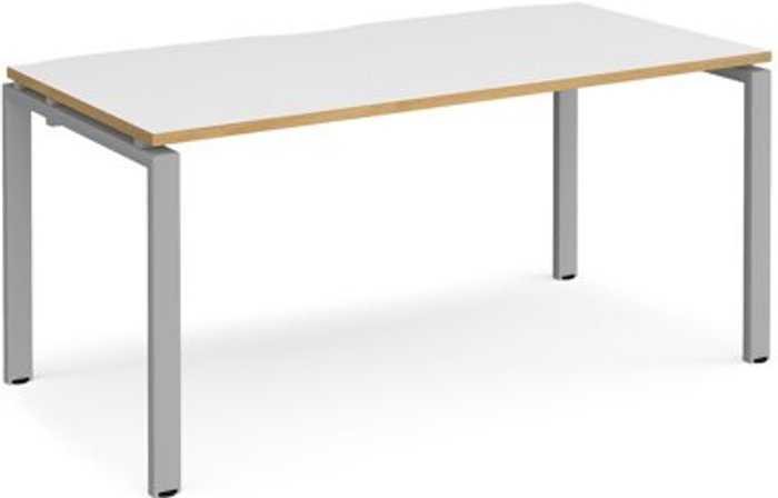 Office Monster | Adapt Bench Desk | Single Person Starter Rectangular Desk 1600mm | White/Oak Tops With Silver Frames | 800mm Depth | Adapt Adapt Bench Desk | Single Person Starter Rectangular Desk 1600mm | White/Oak Tops With Silver Frames | 800mm Depth | Adapt