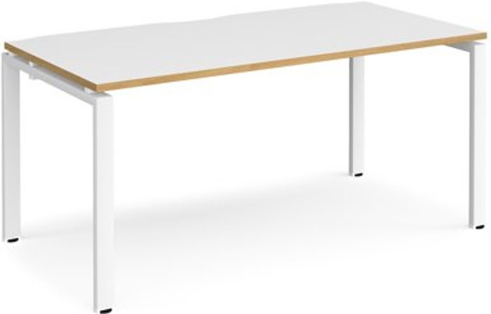 Office Monster | Adapt Bench Desk | Single Person Starter Rectangular Desk 1600mm | White/Oak Tops With White Frames | 800mm Depth | Adapt Adapt Bench Desk | Single Person Starter Rectangular Desk 1600mm | White/Oak Tops With White Frames | 800mm Depth | Adapt