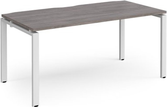 Office Monster | Adapt Adapt single desk 1600mm x 800mm - white frame, grey oak top Adapt Adapt single desk 1600mm x 800mm - white frame, grey oak top